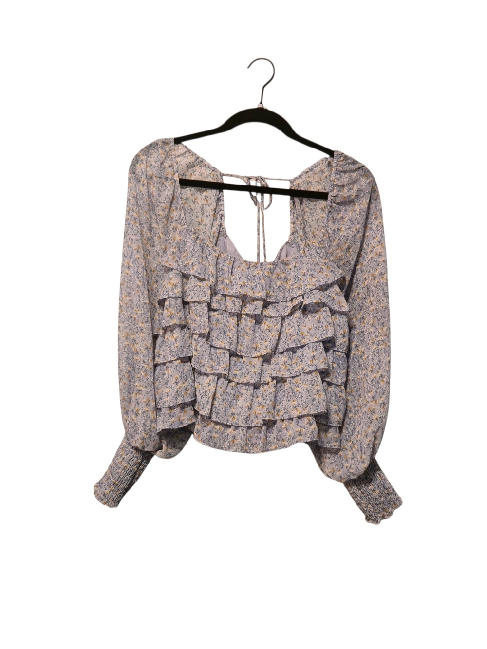 Astr Ruffled Square-Neck Floral Blouse - Light Gray Multi - Picture 4 of 7
